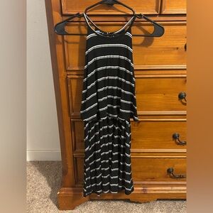 Lush Black and White Striped Midi Dress